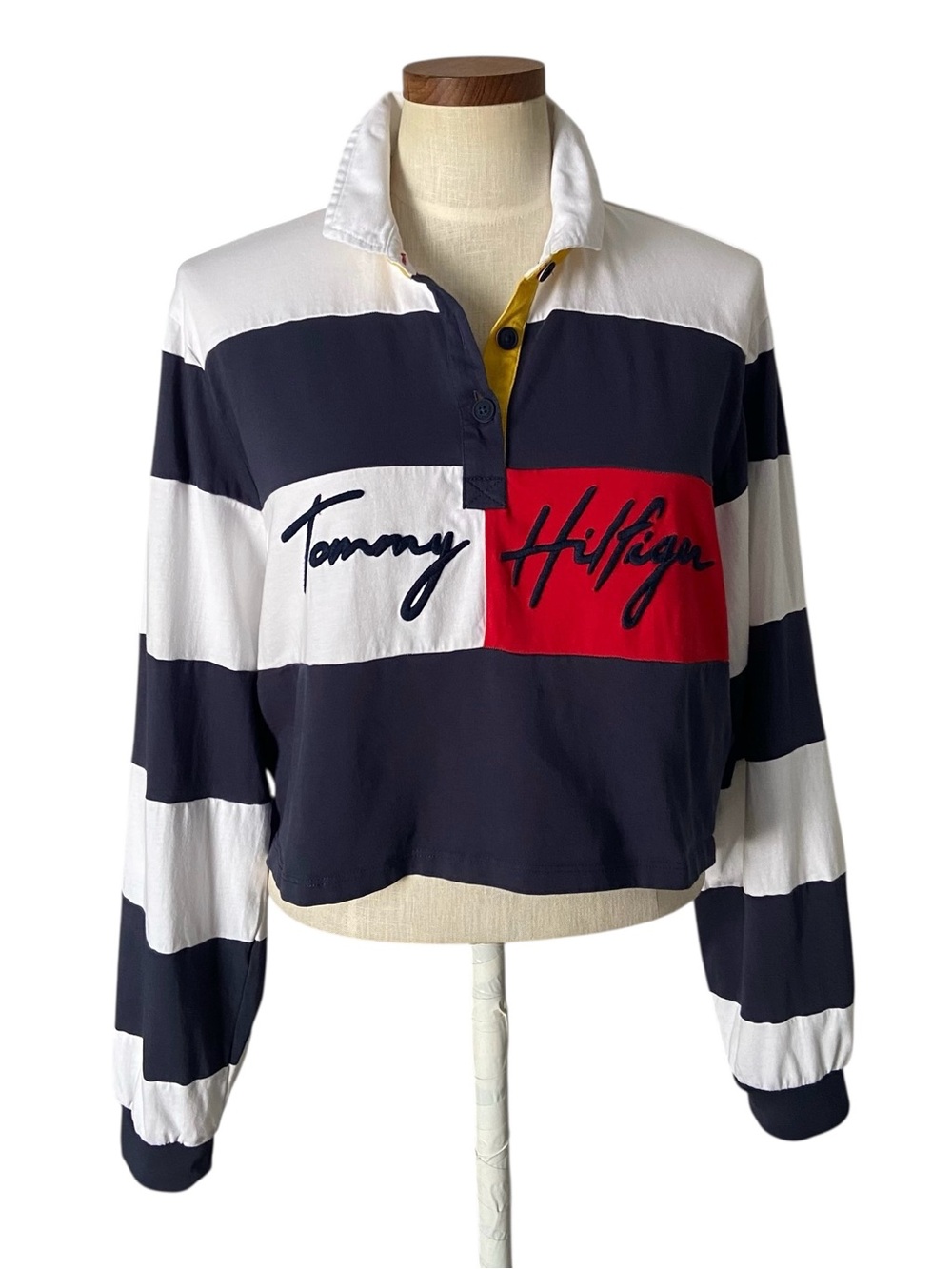 Tommy Hilfiger Long Sleeve Rugby Crop Top Size Large